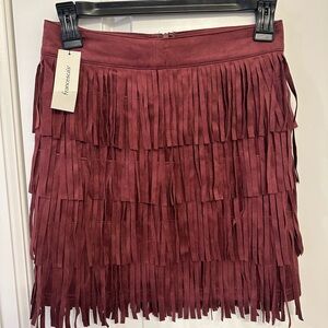XS Maroon Fringe Francesca’s Mini Skirt
